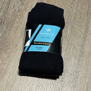 Winterlace Mens Non Skid Gripper Slipper Socks 3 Pair Black Navy Gray One Size